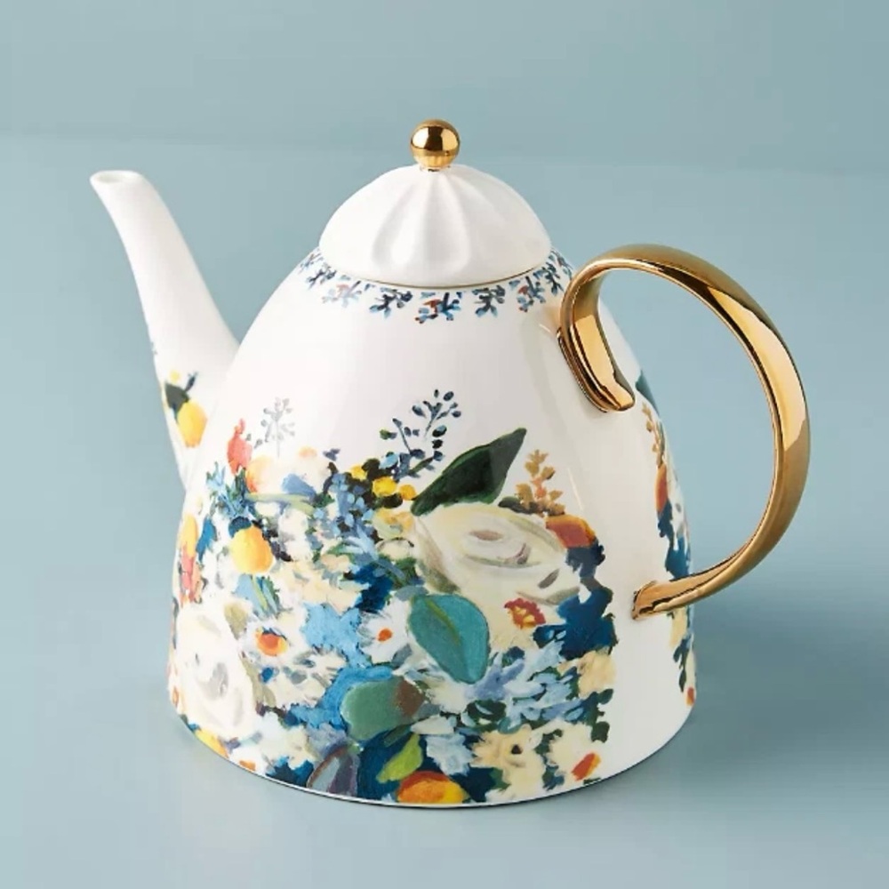 Anthropologie Botanica Teapot. Floral Stoneware Tea Pot / Kitchenware New